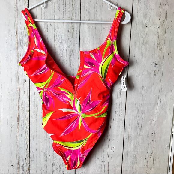 Old Navy Women's Summer Seasonal  Quarter Zip Floral One Piece Swimsuit Sz S - Picture 4 of 15